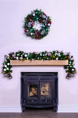Christmas Tree World 180Cm Decorated Mixed Pine Garland With Baubles Berries & Bows from B&Q