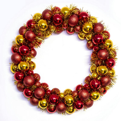 Christmas Tree World 56Cm Red & Gold Shatterproof Bauble Wreath from B&Q