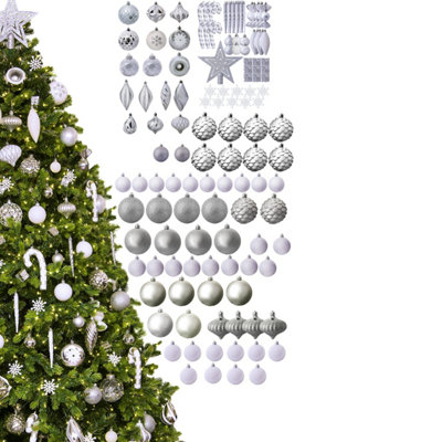 B&Q -  The 128Pc White & Silver Full Heavy Coverage Bauble Set (6Ft/180Cm Trees)
