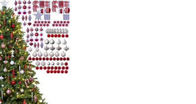 B&Q -  The 196Pc Red & Silver Full Heavy Coverage Bauble Set (7Ft/210Cm Trees)