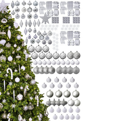 B&Q -  The 212Pc White & Silver Full Heavy Coverage Bauble Set (8Ft/240Cm Trees)
