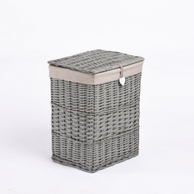 Premium Grey Paint Laundry Wicker Basket Cotton Lining With Lid Bathroom Storage from B&Q