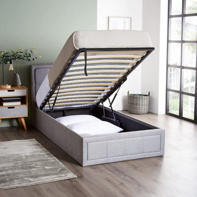 Home Treats Single Grey Ottoman Storage Bed Frame Gas Lifting