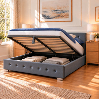 Ottoman Bed Frame Storage Bed - Light Grey / King / No - Image 3