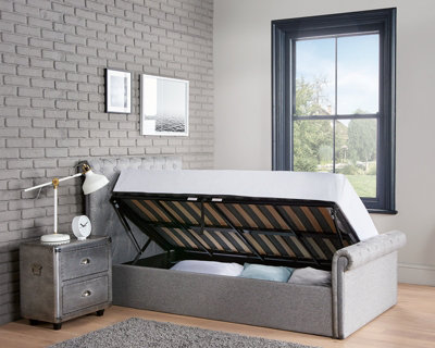 Home Treats Single Upholstered Side Lift Ottoman Sleigh Bed Grey