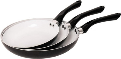 Jean-Patrique Bio Supreme 3Pc Ceramic Non-Stick Frying Pan Set Black Induction Compatible Durable Kitchen Cookware Set from B&Q