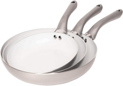 Jean Patrique Bio Supreme 3Pc Ceramic Non Stick Frying Pan Set Silver Aluminium Induction Compatible Kitchen Cookware Set from B&Q