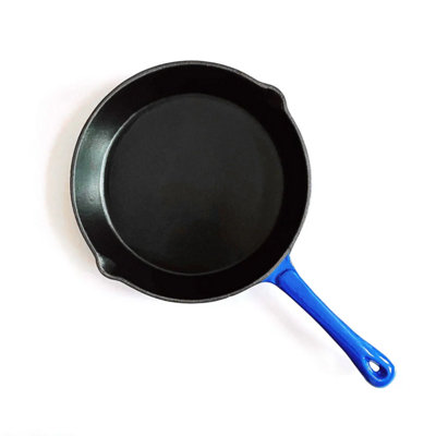Jean Patrique 26Cm Professional Cast Iron Fry Pan Blue Heavy Duty Skillet Even Heat Dual Spouts Oven Safe Cookware For Hobs from B&Q