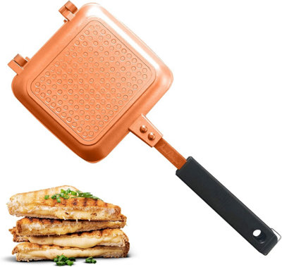 Jean-Patrique Copper Ceramic Stovetop Toastie Maker Sandwich PressNon-Stick Gas & Electric Compatible Camping Grill Toaster from B&Q