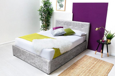 Lowther Silver Crushed Velvet Ottoman Storage Bed King Size 5Ft