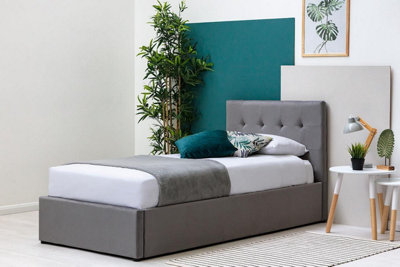 Lowther Grey Velvet Ottoman Storage Bed Single 3Ft