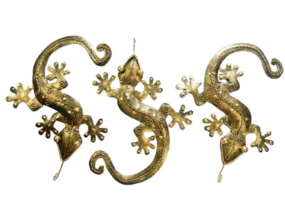 Metal Gecko Garden Ornament Wall Art HangingSet Of 3Gold from B&Q
