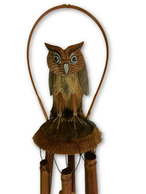 Wooden Windchime CarvingHand Carved Bamboo Chime Owl Design from B&Q