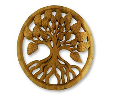 Wooden Tree Of Life Carving Wall Art Tile PlaqueTree Of Life 30Cm from B&Q