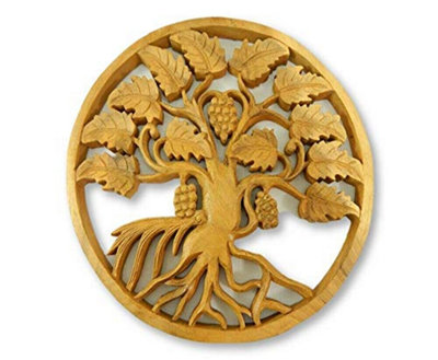 Wooden Tree Of Life Carving Wall Art Tile PlaqueGrape Vine 30Cm from B&Q