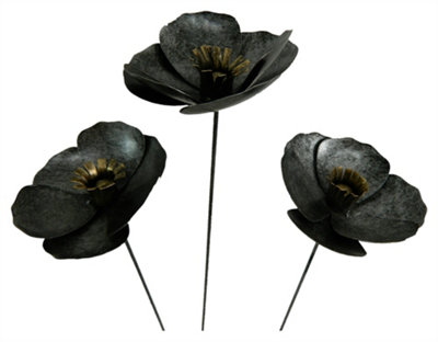 Metal Poppy Flower Ornament On 100Cm StickSet Of 3 Silver from B&Q