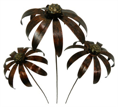 Metal Echinacea Daisy Flower Ornament On 100Cm StickSet Of 3 Bronze from B&Q