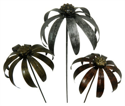 Metal Echinacea Daisy Flower Ornament On 100Cm StickSet Of 3 Mixed Colour from B&Q