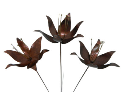 Metal Lily Flower Ornament On 100Cm StickSet Of 3 Bronze from B&Q