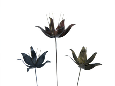 Metal Lily Flower Ornament On 100Cm StickSet Of 3 Mixed Colour from B&Q