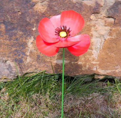 Metal Poppy Flower Decoration Garden Ornament 45CmSingle from B&Q