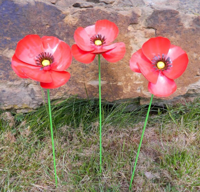 Metal Poppy Flower Decoration Garden Ornament 45CmSet Of Three from B&Q