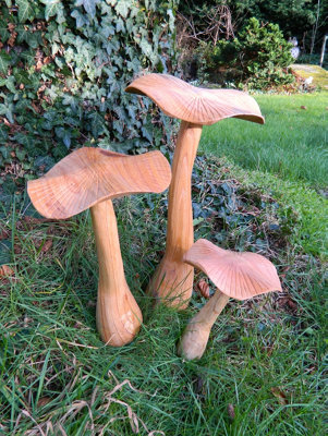 Set Of 3 Wooden Mushrooms Toadstool 40/28/20Cm Approx.Flat from B&Q