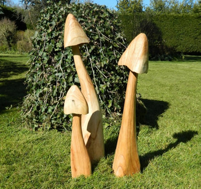Set Of 3 Wooden Mushroom Toadstool 60/50/40Cm Approx.Closed Cup from B&Q