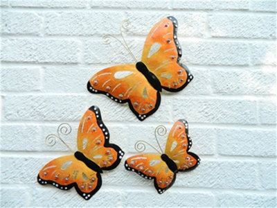 Metal Butterfly Wall Hanging Decoration Wall Art Butterflies Set Of 3Orange from B&Q