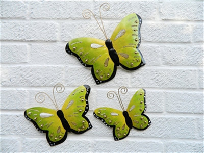 Metal Butterfly Wall Hanging Decoration Wall Art Butterflies Set Of 3Green from B&Q