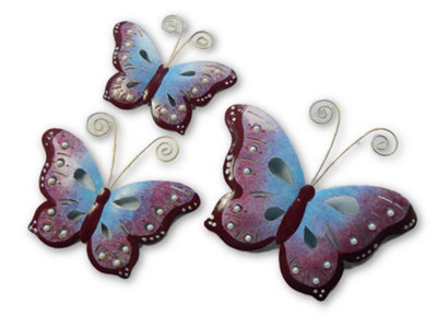 Metal Butterfly Wall Hanging Decoration Wall Art Butterflies Set Of 3Purple from B&Q