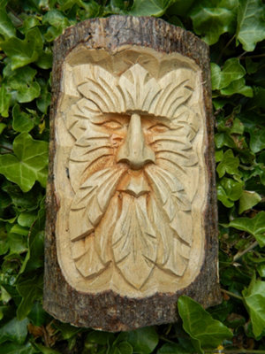 Wooden Green Man CarvingHand Carved Half Tree LogMan Of The Woods Design 20Cm from B&Q