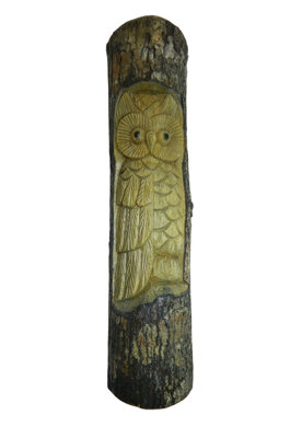 Wooden Owl CarvingHand Carved Half Tree Log 50Cm from B&Q
