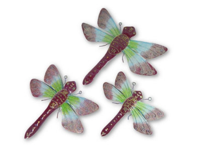Metal Dragonfly Wall Hanging Decoration Wall Art Dragonflies Set Of 3Purple from B&Q