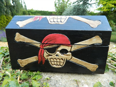 Pirate Chest Treasure Chest Wooden Storage BoxPencil Case Trinket Box Black from B&Q