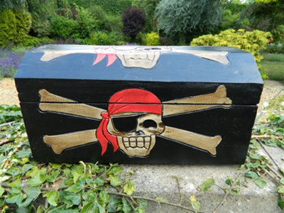  - Pirate Chest Treasure Chest Wooden Storage BoxLarge In Black