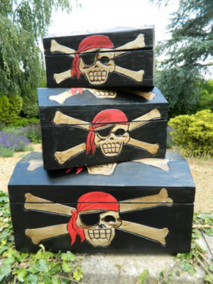  - Pirate Chest Treasure Chest Wooden Storage BoxSet Of 3 Storage Boxes In Black
