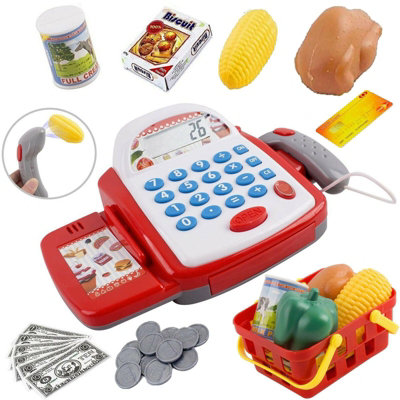 B&Q -  Kids Electronic Cash Register Toy Working Scan Till Play Food Shopping Basket
