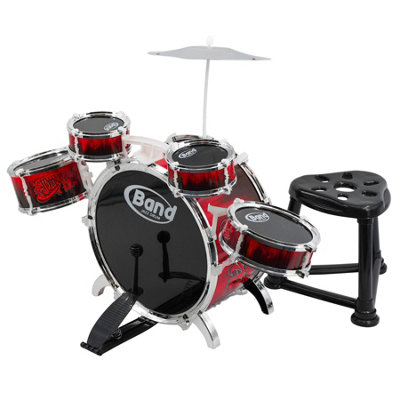 The Magic Toy Shop Kids Drum Kit Toddler Musical Instrument Toy Beginner Drum Set Stool Pedal Red from B&Q