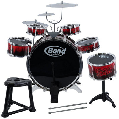The Magic Toy Shop Kids Drum Kit Toddler Musical Instrument Toy Large Beginner Drum Set Stool Red from B&Q