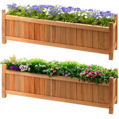B&Q -  Rectangular Wooden Planter Set Of 2 Home Garden Window Box Plant Flower Pot