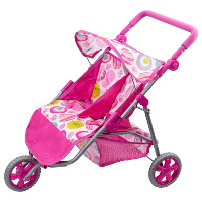 Bibi Doll Twin Dolls Pink Pram Double Baby Doll Stroller 3 Wheel Foldable Pushchair Buggy from B&Q