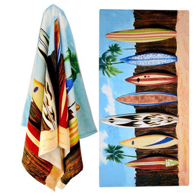 Geezy Lightweight Large Microfibre Beach Bath Towel With Surfboards Gym Summer Towels from B&Q