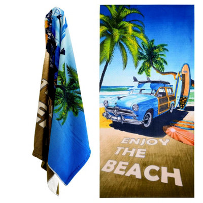 Geezy Lightweight Microfibre Bath Towel Enjoy The Beach Design Travel Holiday Camping from B&Q