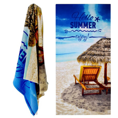 Geezy Lightweight Microfibre Beach Bath Towel Hello Summer Design Travel Camping Gym from B&Q