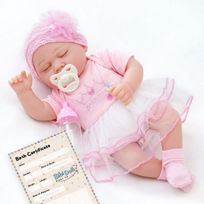B&Q -  Bibi Reborn Baby Doll Girl 17 Inches Realistic Handmade Closed Eyes Dummy And Bottle Toy