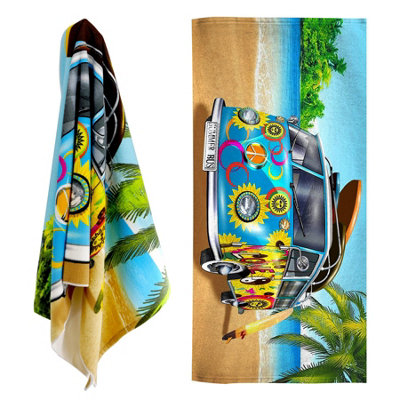 Geezy Large Microfibre Towel Blue Bus Design Lightweight Bath Towel Holiday Camping from B&Q