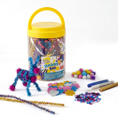 The Magic Toy Shop Kids Craft Jar 100 Pc Arts And Crafts Supplies Set Pom Poms Sequins Glitter Glue from B&Q