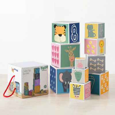 The Magic Toy Shop Baby Nesting & Stacking Cubes Blocks Set With NumbersAnimalsShapes & Colours from B&Q