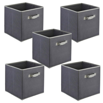 B&Q -  Set Of 5 Collapsible Foldable Storage Boxes Square Canvas Fabric Cubes Box Toys